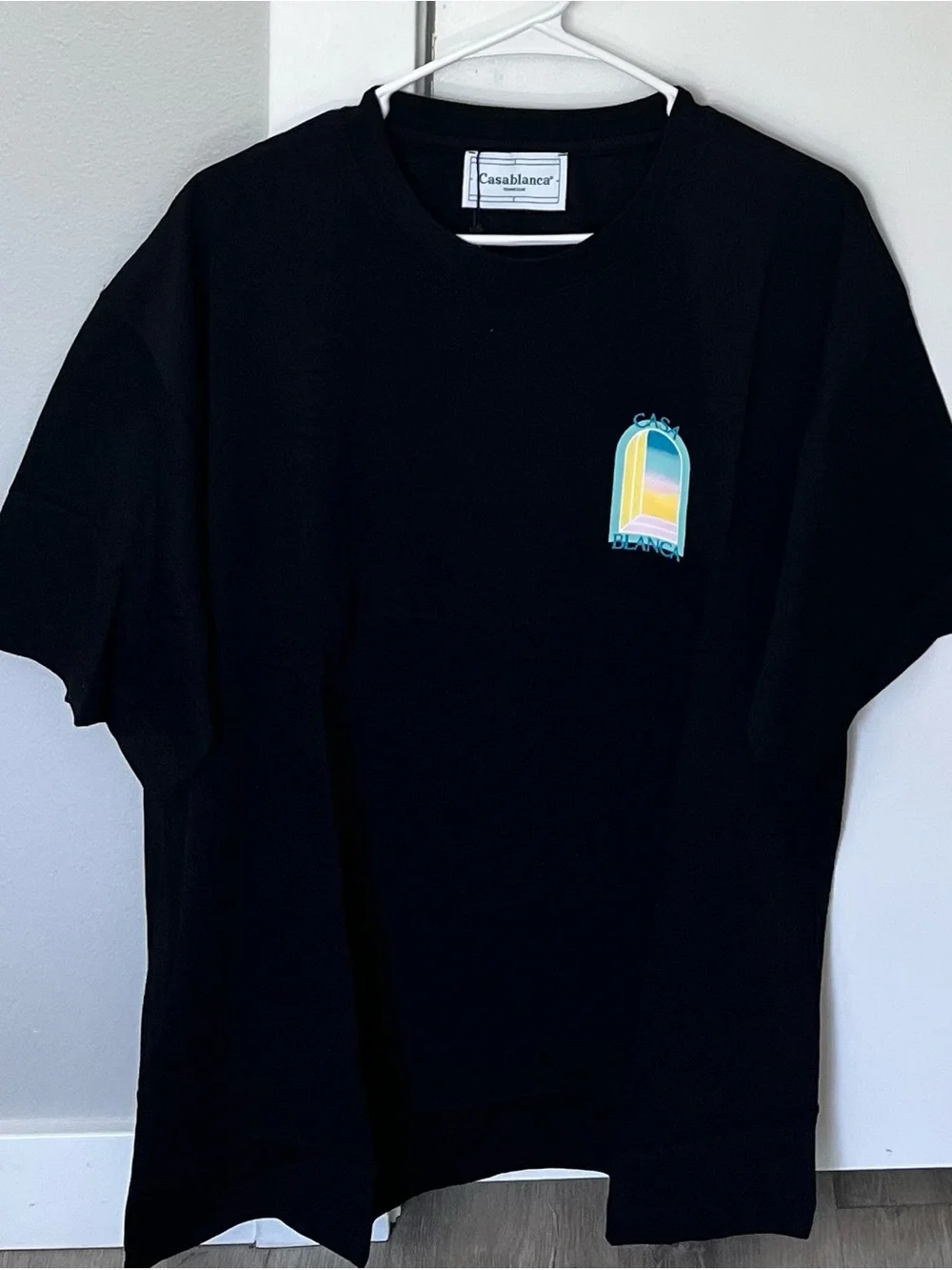 Men Casablanca Black Graphic Tee with Colorful Arch Logo